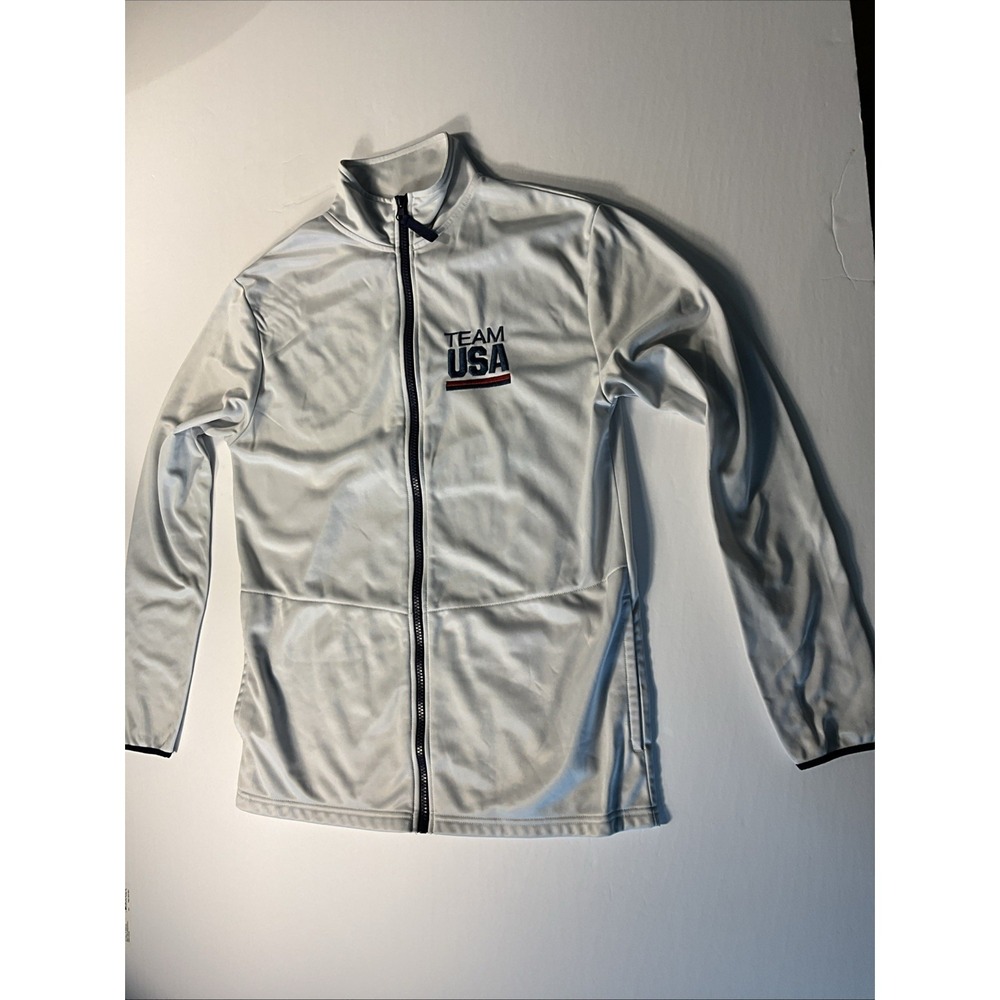 TEAM USA OLYMPIC embroidered Poly Zip Front Warm Up Jacket. Womens M